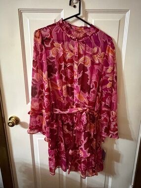 Sheer Pink Paisley Belted Dress